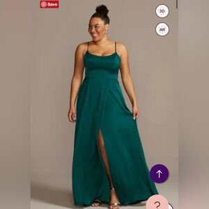 David’s Bridal Crepe-Back Satin Spaghetti Strap Bridesmaid Maxi Dress - GEM